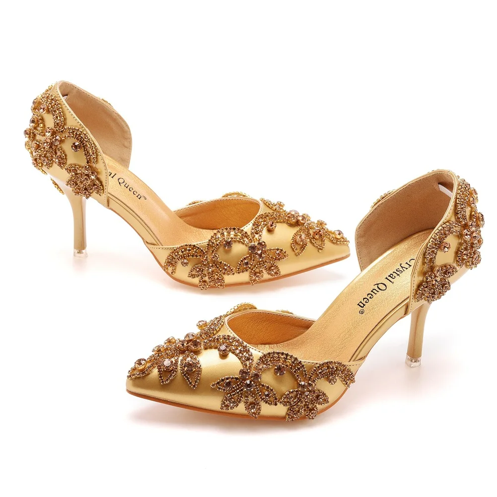 Ladies Shoes High Quality Sandals Women Pumps Rhinestone PU 7.8CM Thin Heels Appliques Evening Dress Woman Shoes White image 4