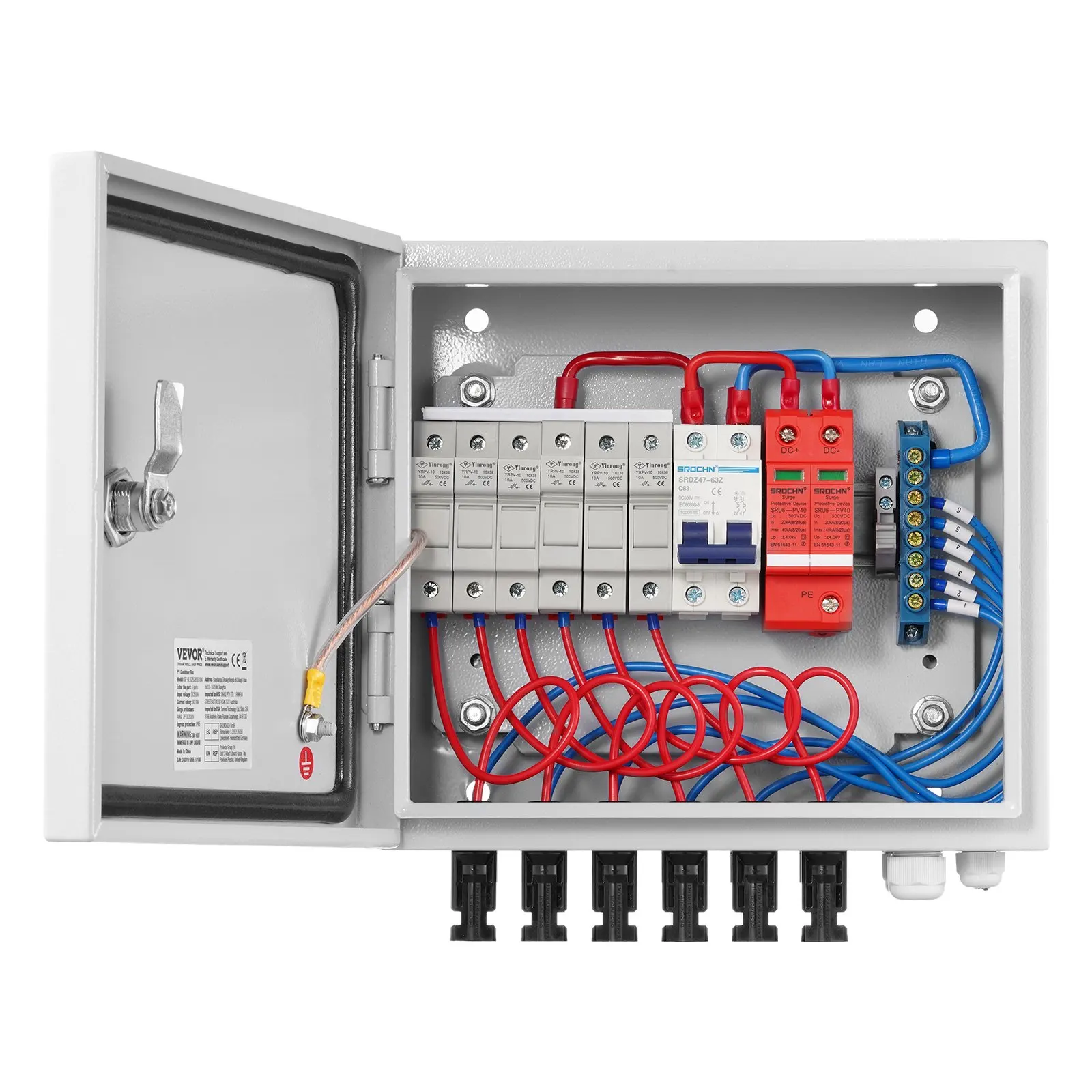 Solar PV Combiner Box 6 String 15A For Solar Panel System Steel Case IP65