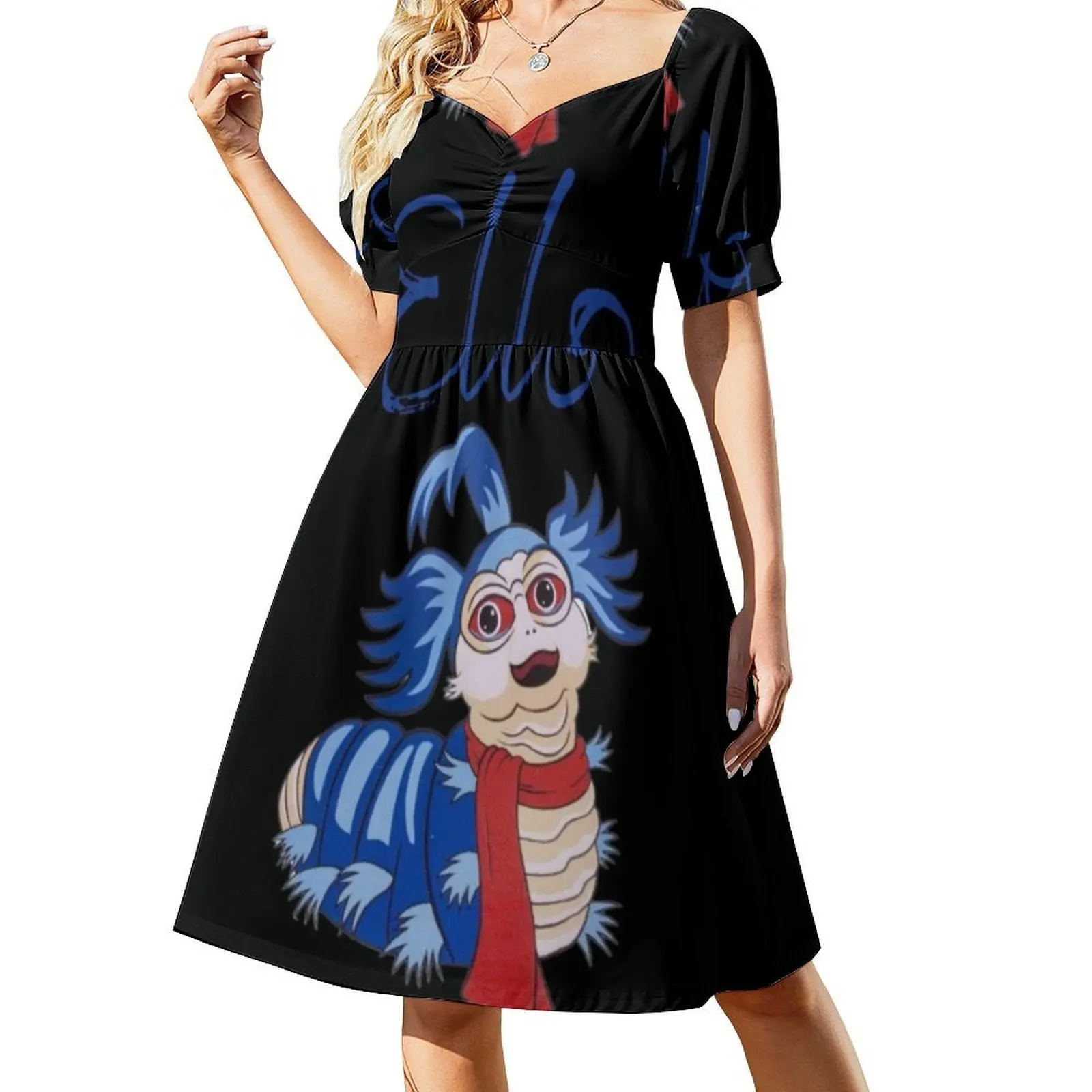 فستان Ello من دودة المتاهة باللونين الأزرق والأسود على طراز Preppy فستان قصير للنساء على شكل حرف a فضفاض مناسب فستان يوم غير رسمي متاهة