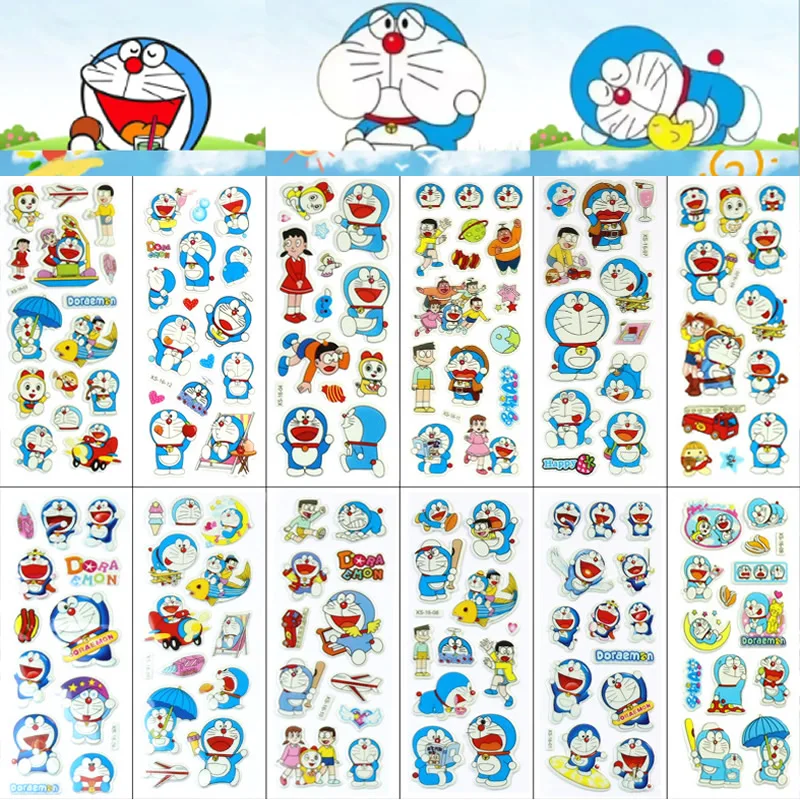 12szt Cartoon Doraemon Bubble Sticker Kawaii Anime Three Dimensional Puffy Bulk 3D Stickers Cute Kids DIY Toy Sticker Girl Gift