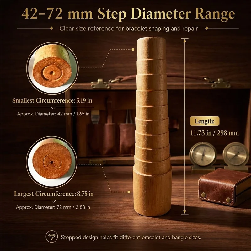 PHYHOO Wood Stepped Bracelet Mandrel 42-72mm Bangle Shaping Sizing Repair Tool Professional Jewelry Making Wire Wrapping Sizer