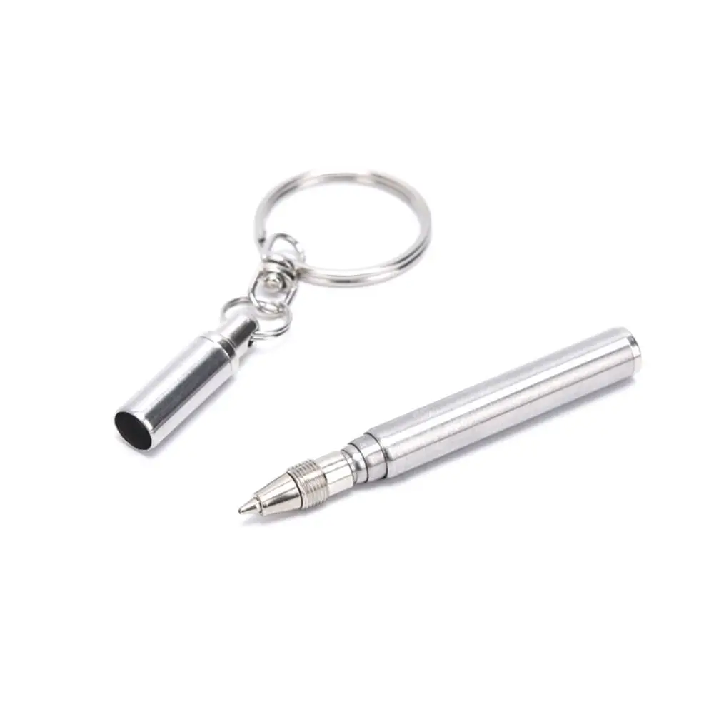 Portable Stainless Steel Key Ring Silver Bold Telescoping Pen Telescoping Stationery Pen Students Gift