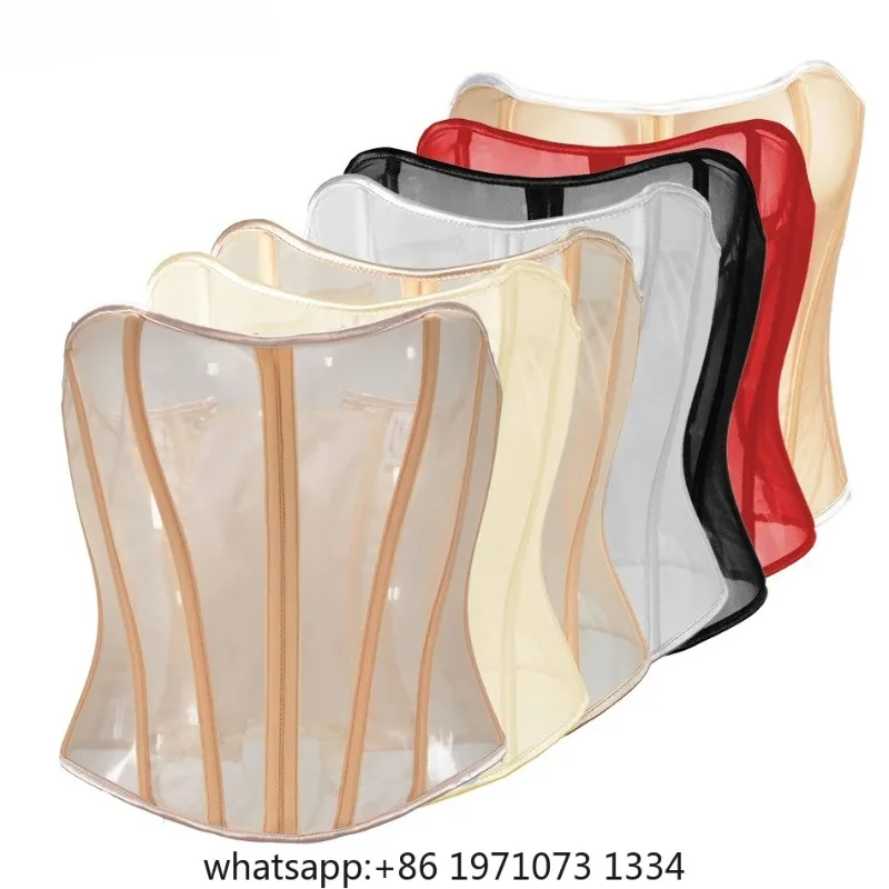 Women Transparent Mesh Corset Bustier Overbust Lace Up Boned Shaping Tops Tummy Control Slimm Waist Stage Costume Party  Push Up
