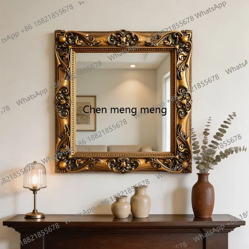 D132 European retro decorative mirror living room carved frame wall hanging makeup mirror light luxury enigma mirror