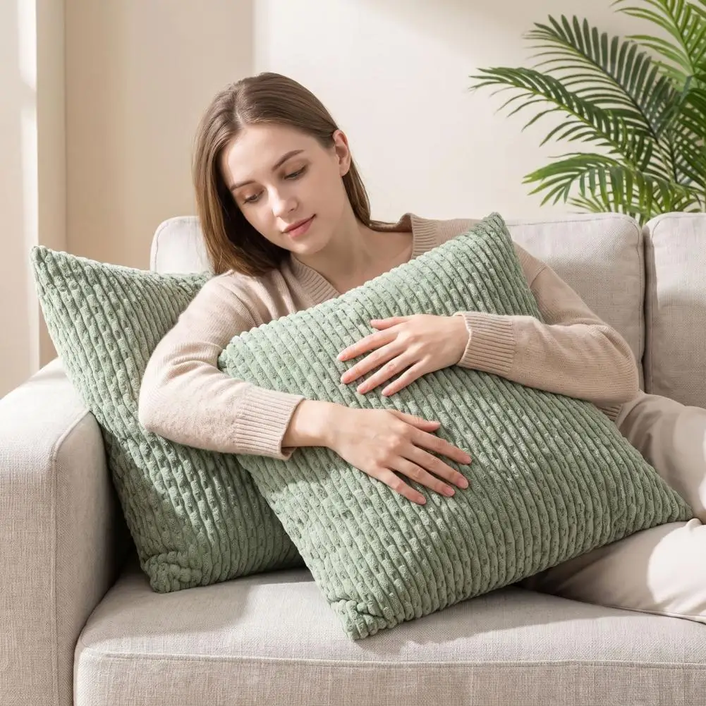 Bohemian Corduroy Throw Pillow Cover, Soft Solid Color Decorative Cushion Case, Hidden Zipper Pillow Slipcover for Sofa Bedside