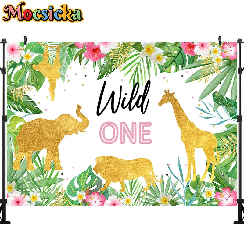 Mocsicka Custom Background Party Supplies Jungle Forest Wild One Safari Children's Birthday Decoration Backdrops Decoration Wall