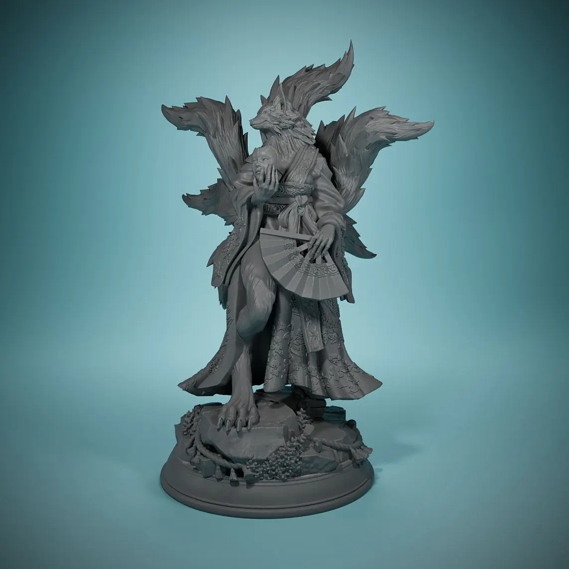 67mm Nine-tailed Demon Fox Resin Model 3D Printed DIY Coloring Self-assembly Figurines Miniatures Decoration Crafts