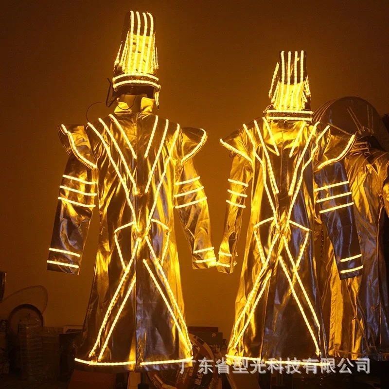 

LED Tron Dance Wear Long Sleeve Jacket Party Light Up Stage Costume Men Gogo Outfit Astronaut Guard Cosplay Fancy Show Wear