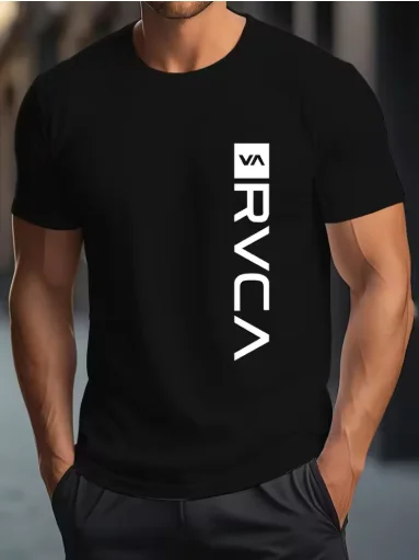 Cool Tee Men T Shirt Casual RVCA Desing Print T-shirt Graphic Summer Short Sleeves Cotton Moisture Wicking Breathable Streetwear