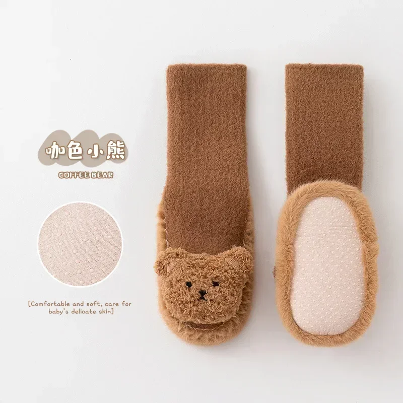 1Pair Autumn Winter Baby Sock Shoes Set Kawaii Cartoon Bear First Walker for Toddler Boy Girl Warm Infant Baby Indoor Sock Shoes