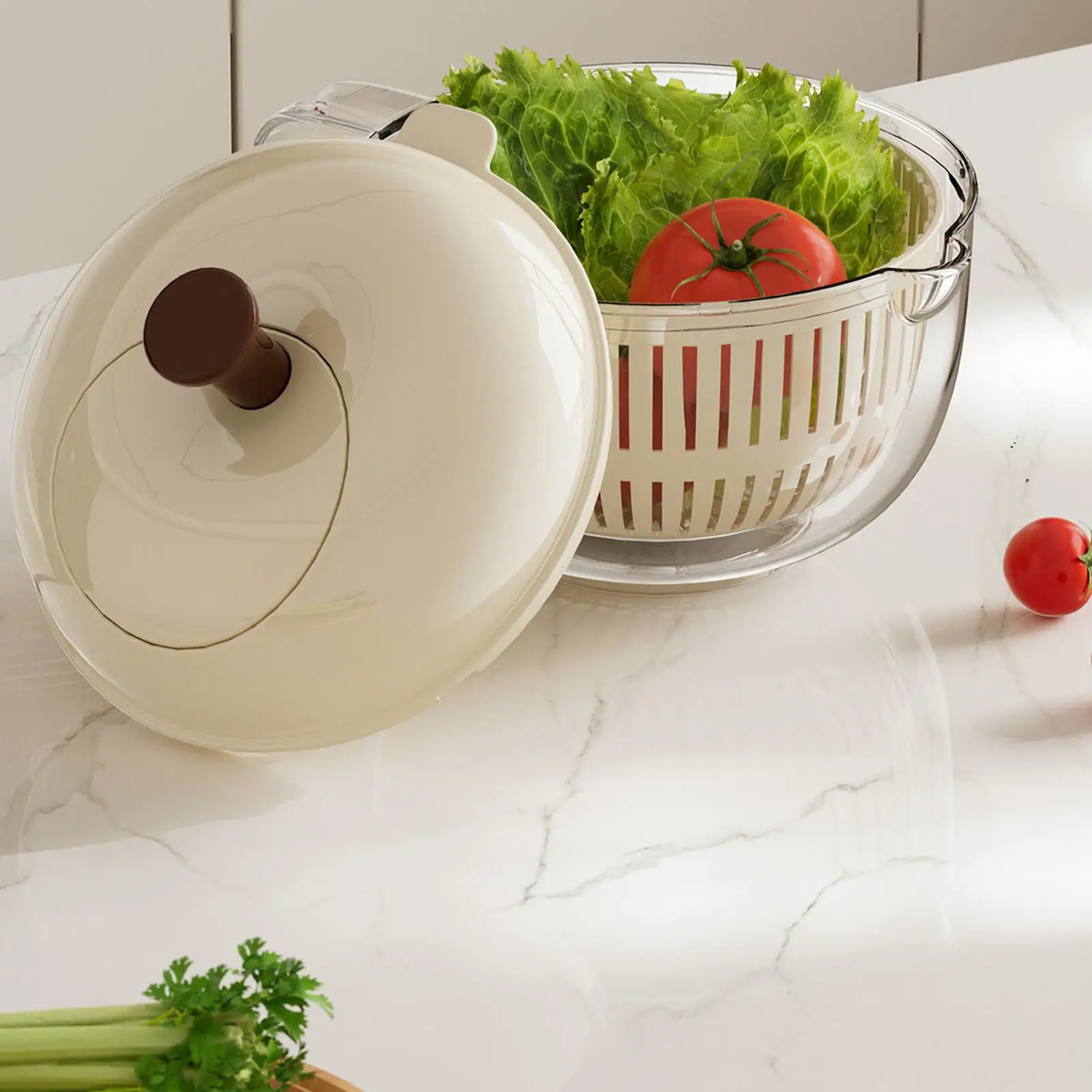 Apples Design Vegetable Washer , Double Layer Drain Basket, Manual Salad Spinner, Large Capacity Kitchen Organizer For Fruits view 5