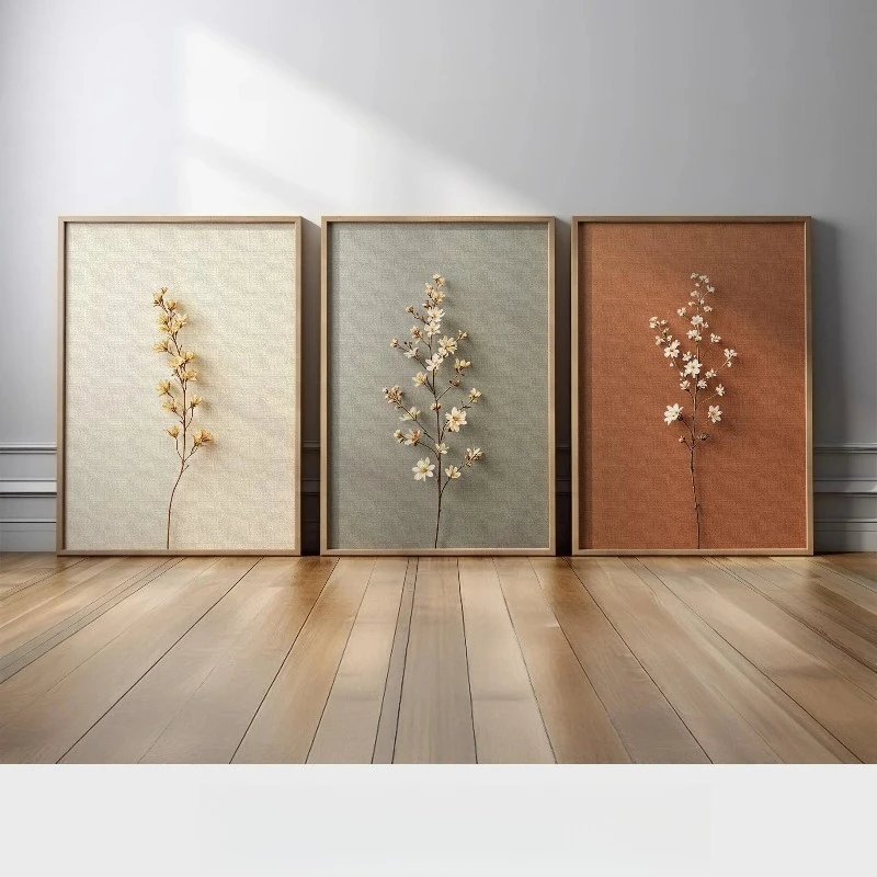 3pcs frameless Canvas Painting /set Minimalist Neutral Tone Flower Plant Canvas Print Unique Floral Texture Wall Art Poster for