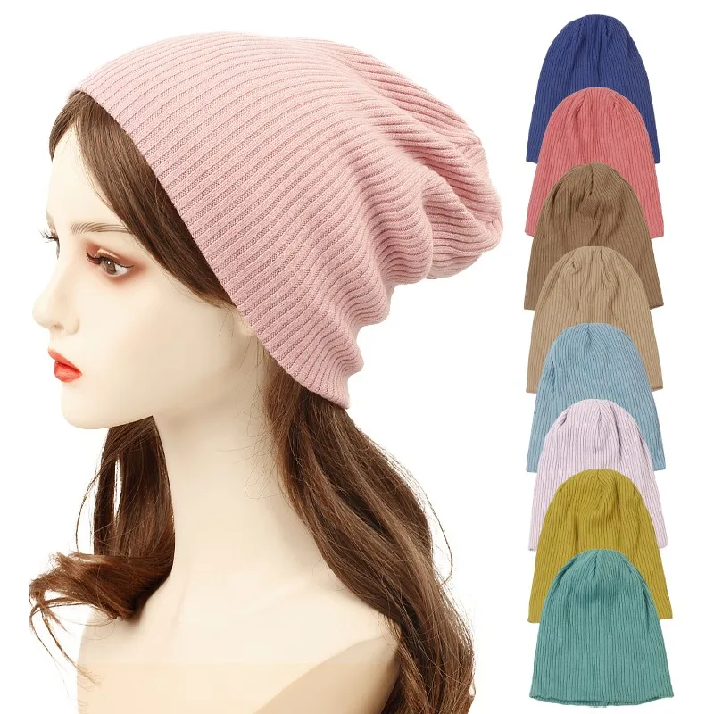 Fashion Women Ribbed Stretch Beanies Hat Men Winter Autumn Baggy Spring Striped Slouchy Knitted Skullies Warm Gorros Caps