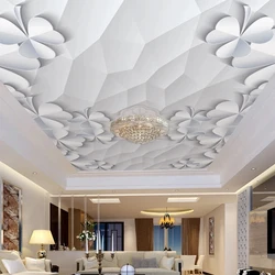 Custom Any Size Photo Mural Paper Modern Creative 3D Relief Clover White Grey Wallpaper for Ceiling Roof Decor House Renovation
