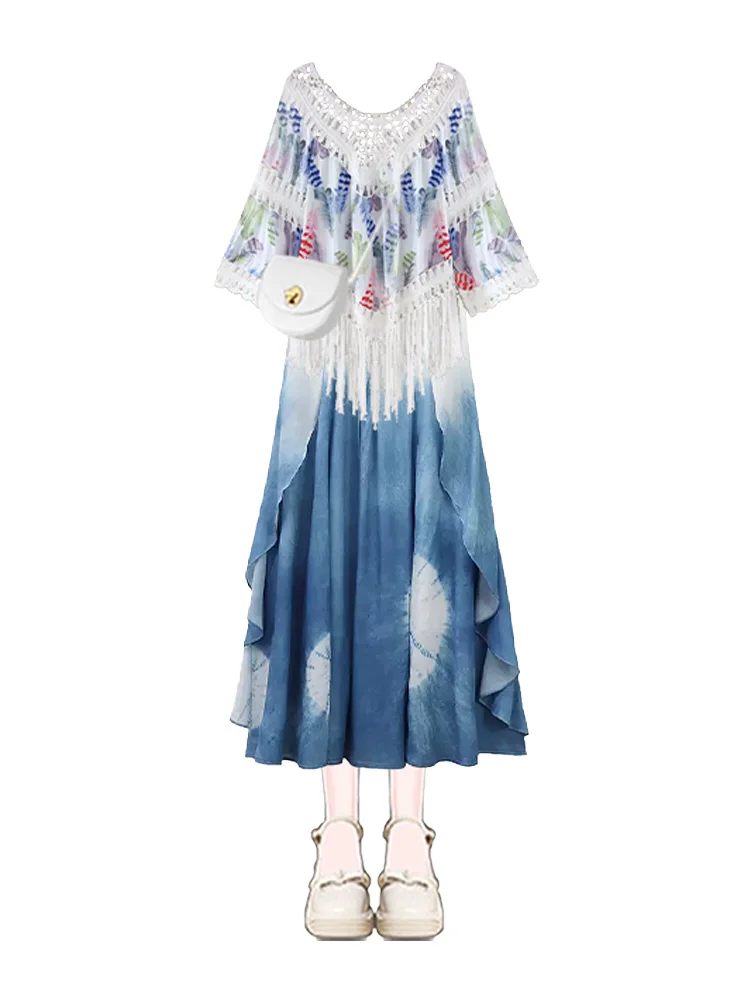 ชุดลำลองกันแดดสำหรับฤดูร้อน ชุดเซ็ตสองชิ้นสำหรับผู้หญิง สีฟ้า สายเดี่ยว คอวี วัสดุ 100%