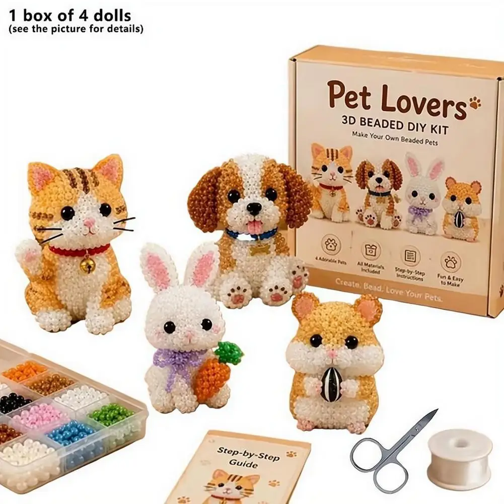 3D Beaded Animal Craft Kit Embroidery Set Animal Shape DIY Tiny Beads Beadwork Weaving Beginners Minimalist Art Home Decor Gift