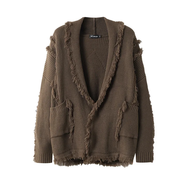 

Мужской рваный свитер в стиле хип-хоп большого размера, модный уличный кардиган, вязаный джемпер со звездным узором, свободный крой, трикотаж Y2K