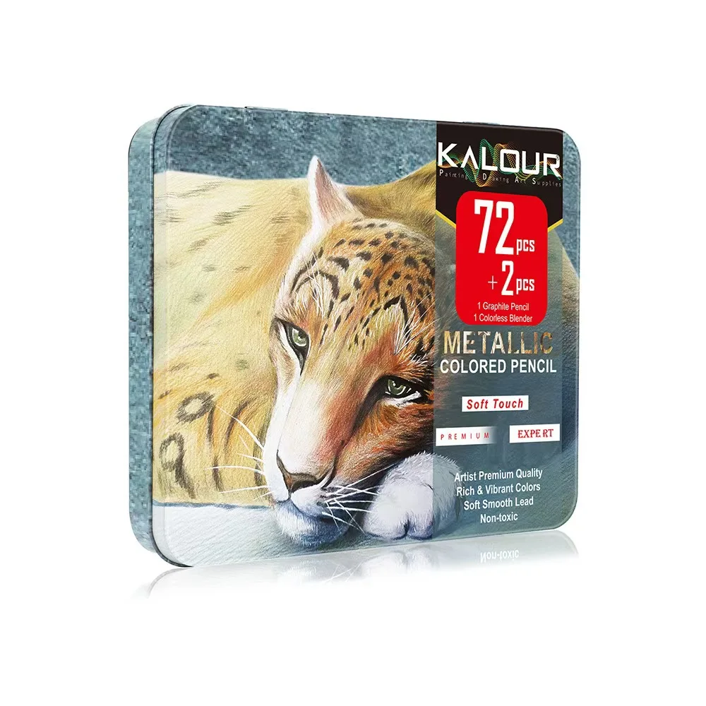 KALOUR 50/72 Colors Metallic Colored Pencils Set Soft Core Oil based in Tin Box,Shading Pencils for Beginners & Pro Artists