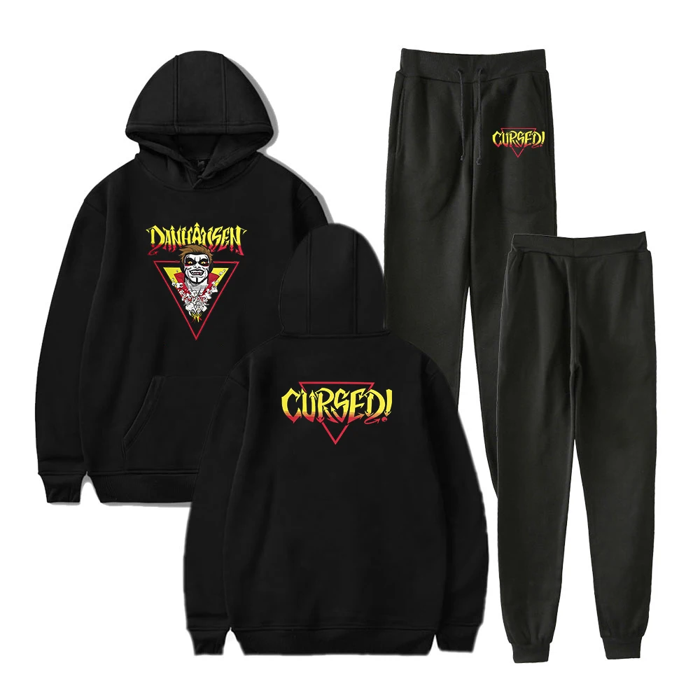 Conjunto de duas peças Danhausen Cursed Hoodies Jogger Pants, moletons + calças de moletom, conjuntos de roupas femininas e masculinas