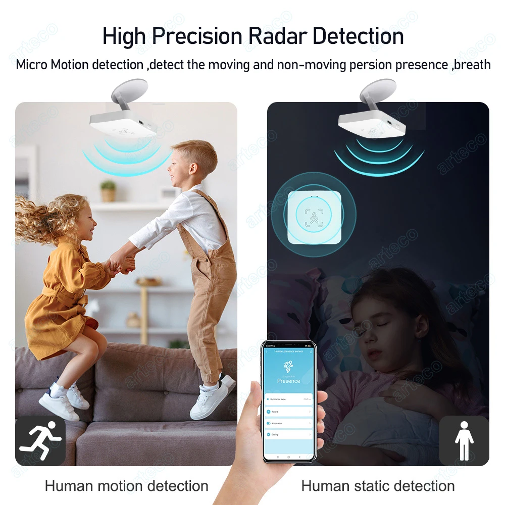 ZigBee-Sensor Inteligente de Presença Humana, Detector de Radar, Detecção de Distância de Luminância, Tuya Smart Life, Wi-Fi