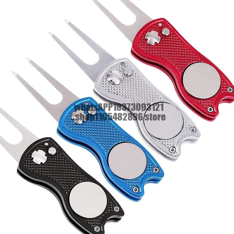 Golf Green Fork Folding Spring Metal Mark Fairway Ball Mark Repair Tool Fork Caddy Supplies