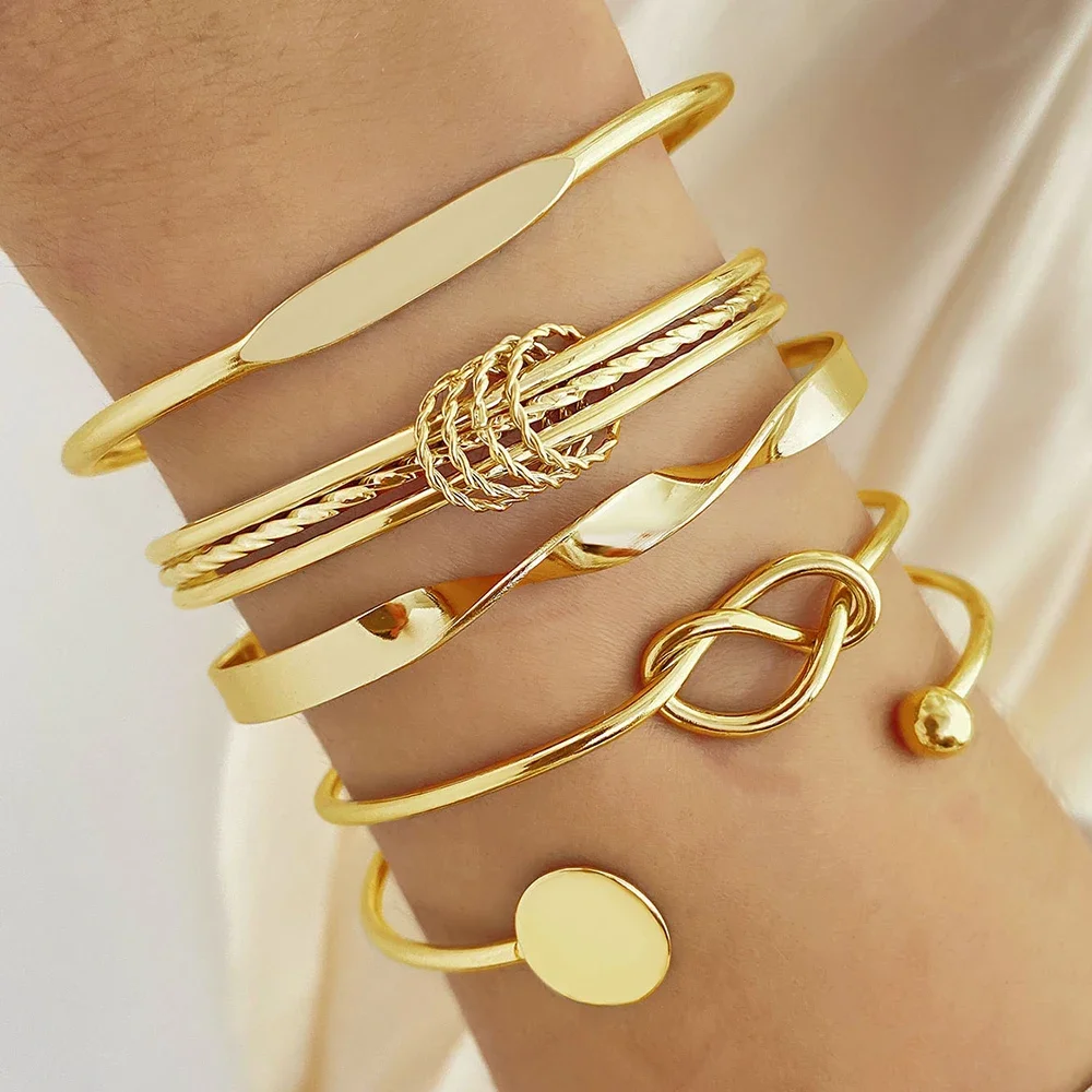 Gold Color Cuff Bracelet Set for Women Layered Stackable Opening Adjustable Bracelet Suitable for Daily Wear Fashion Jewelry