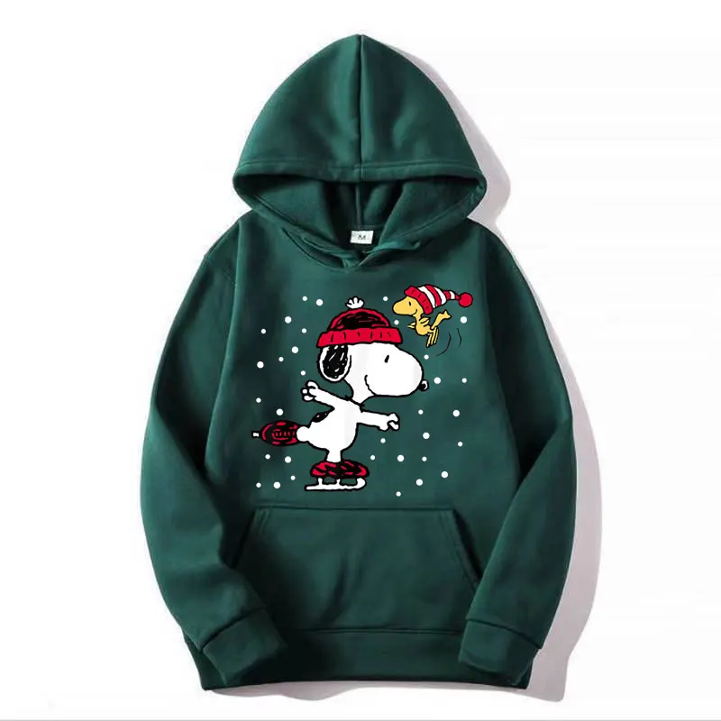 Snoopy and Woodstock Skate Holiday Hoodie Cartoon Fashion Couple Oversized Sweatshirt Tops Spring Autumn Pullover