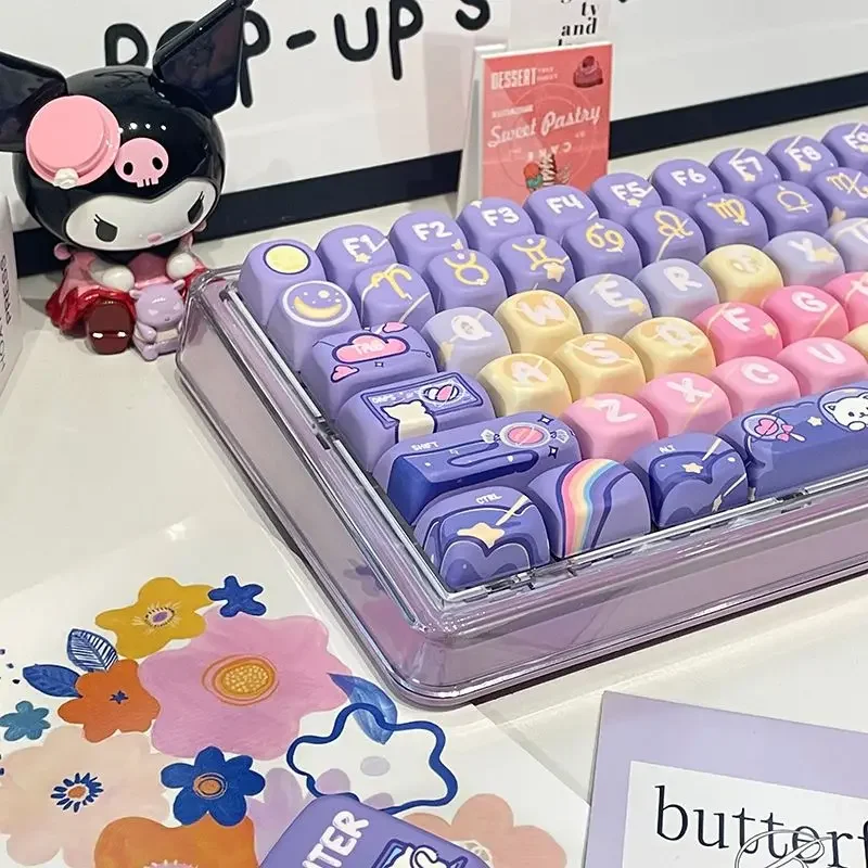 

Cat Candy Planet Keycap Pbt Material Cso Height Full Five-Sided Sublimation Process Round And Cute Diy Purple Rainbow Keycaps