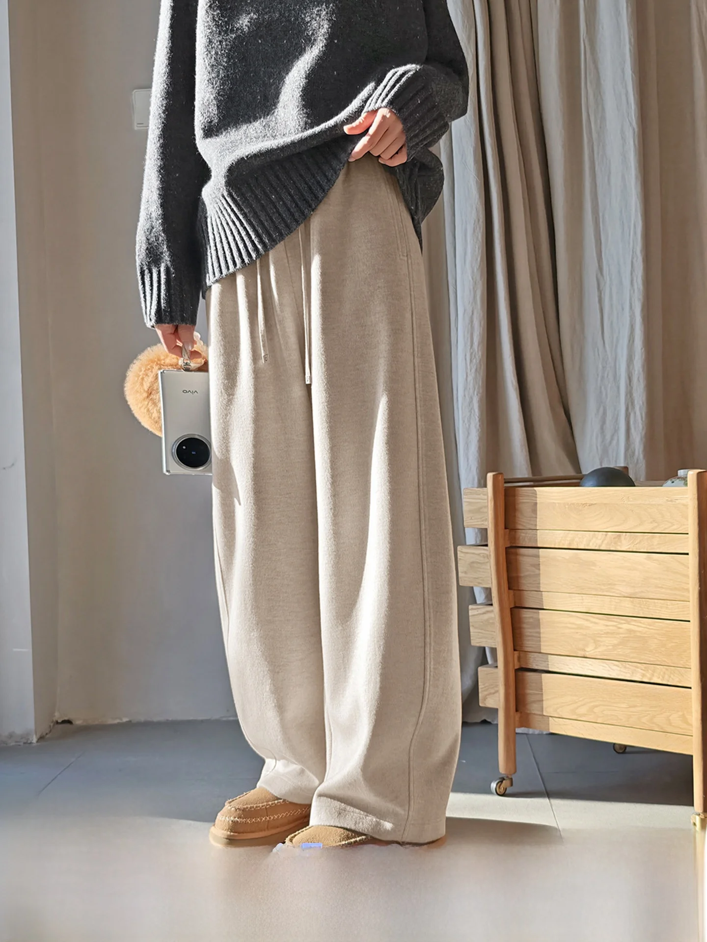 

Thiened Silk Camere High Waist Wide Leg Pants Women Winter Casual Loose Comfortable Straight Leg Trousers by Light Ci S...