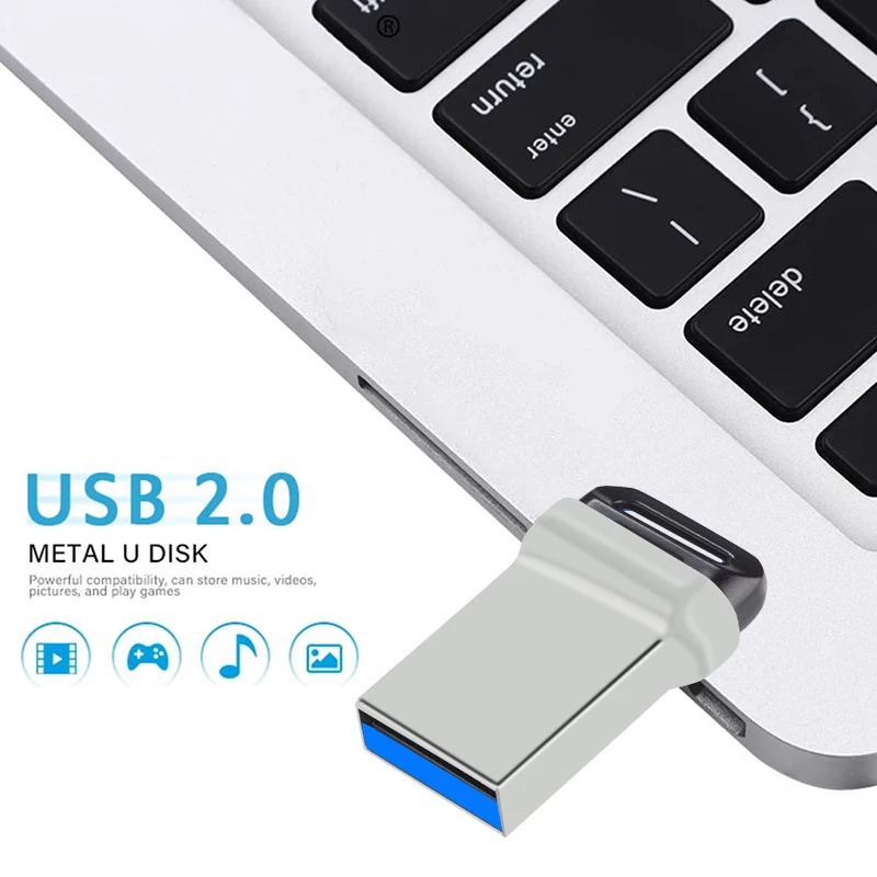 Mini Metal Keychain USB 2.0 Flash Drive, High Speed Pendrive Cle USB Memory Stick 16GB 32GB 64GB Portable USB Storage Device