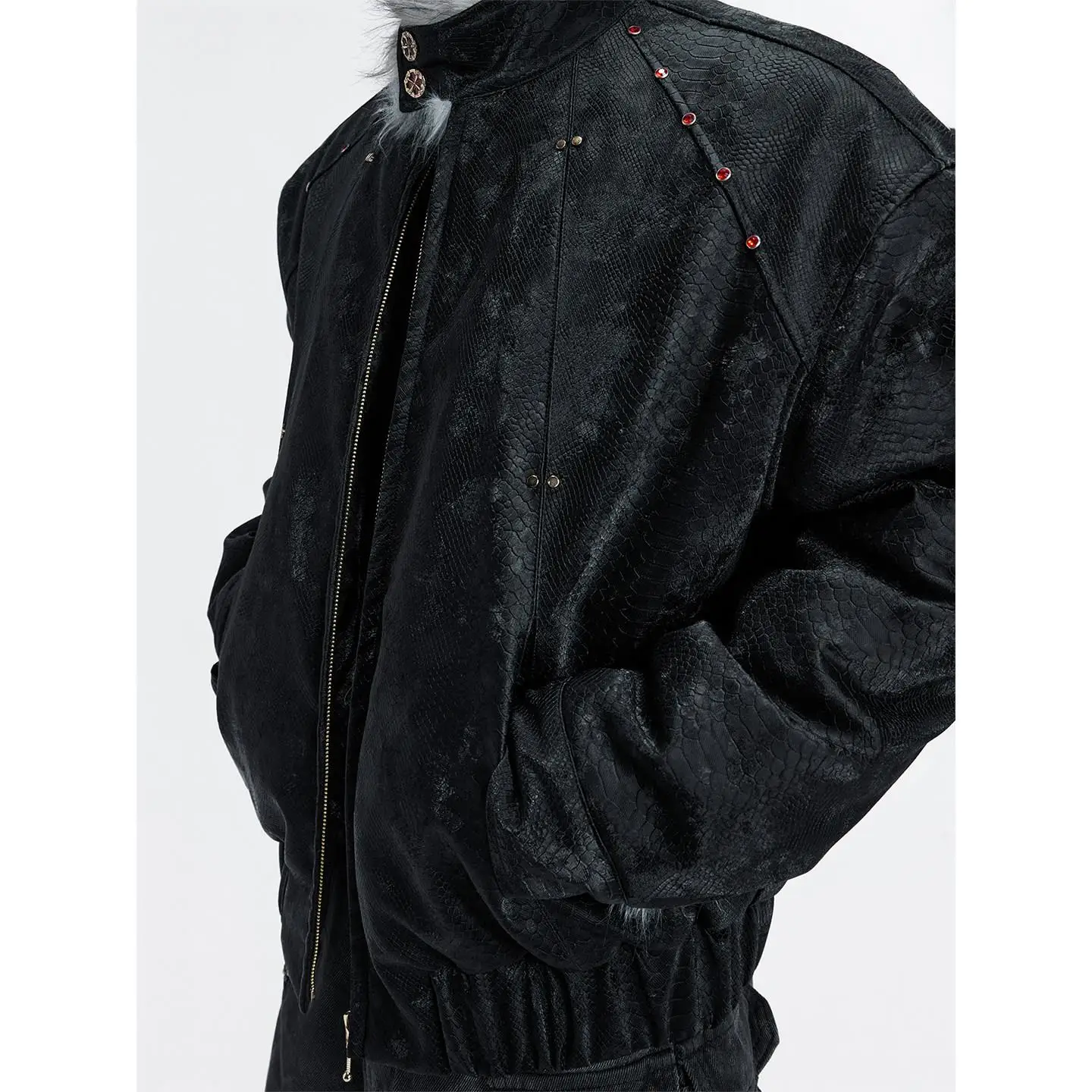 

Thiened Fce ort Cotton Jaet Men's Faion Urban Sle Warmth Youth Casual Long Sve Flip Collar Snow Wolf Hair...