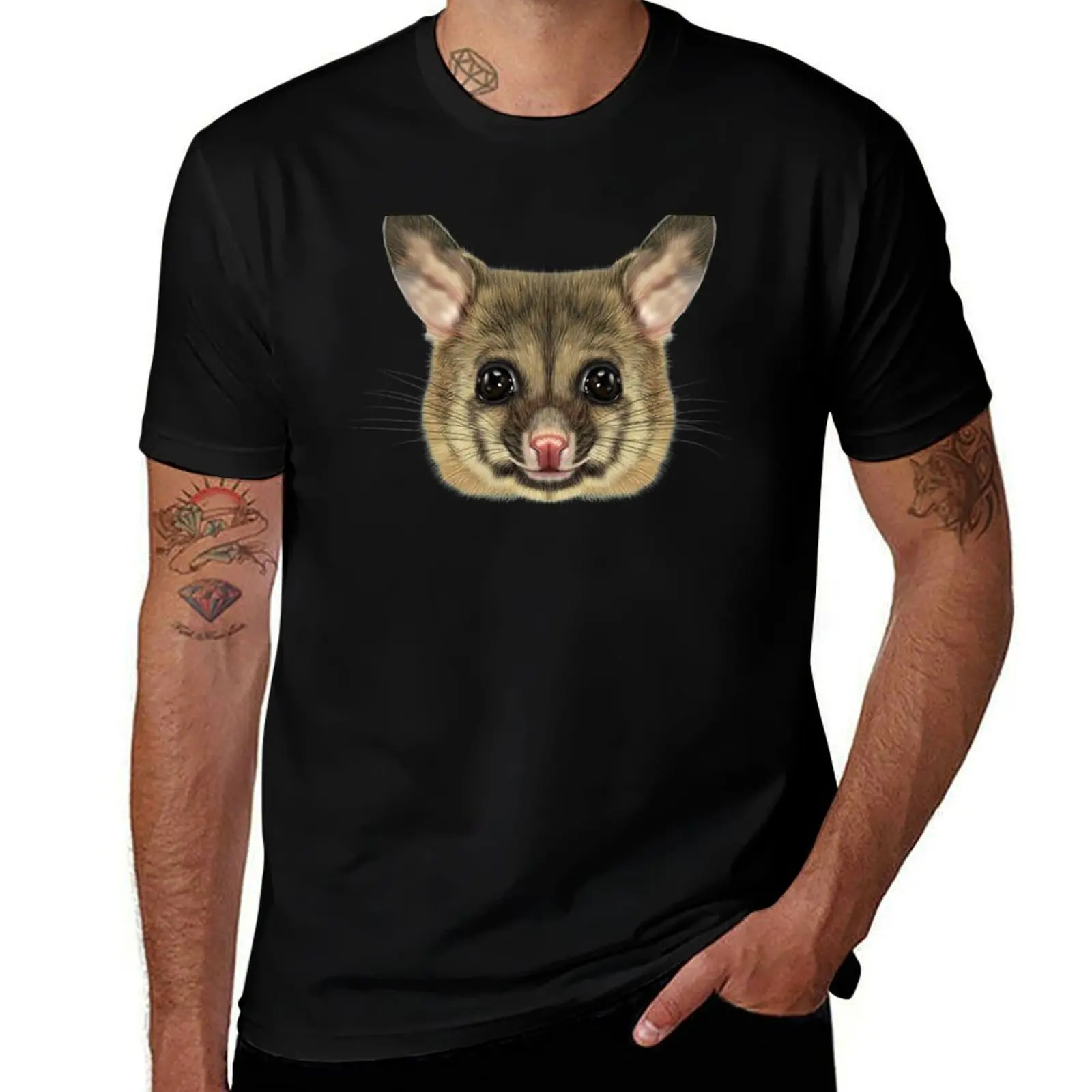 Illustrated portrait of Common brushtail possum. T-Shirt cotton graphic tees plus size tops men t shirt