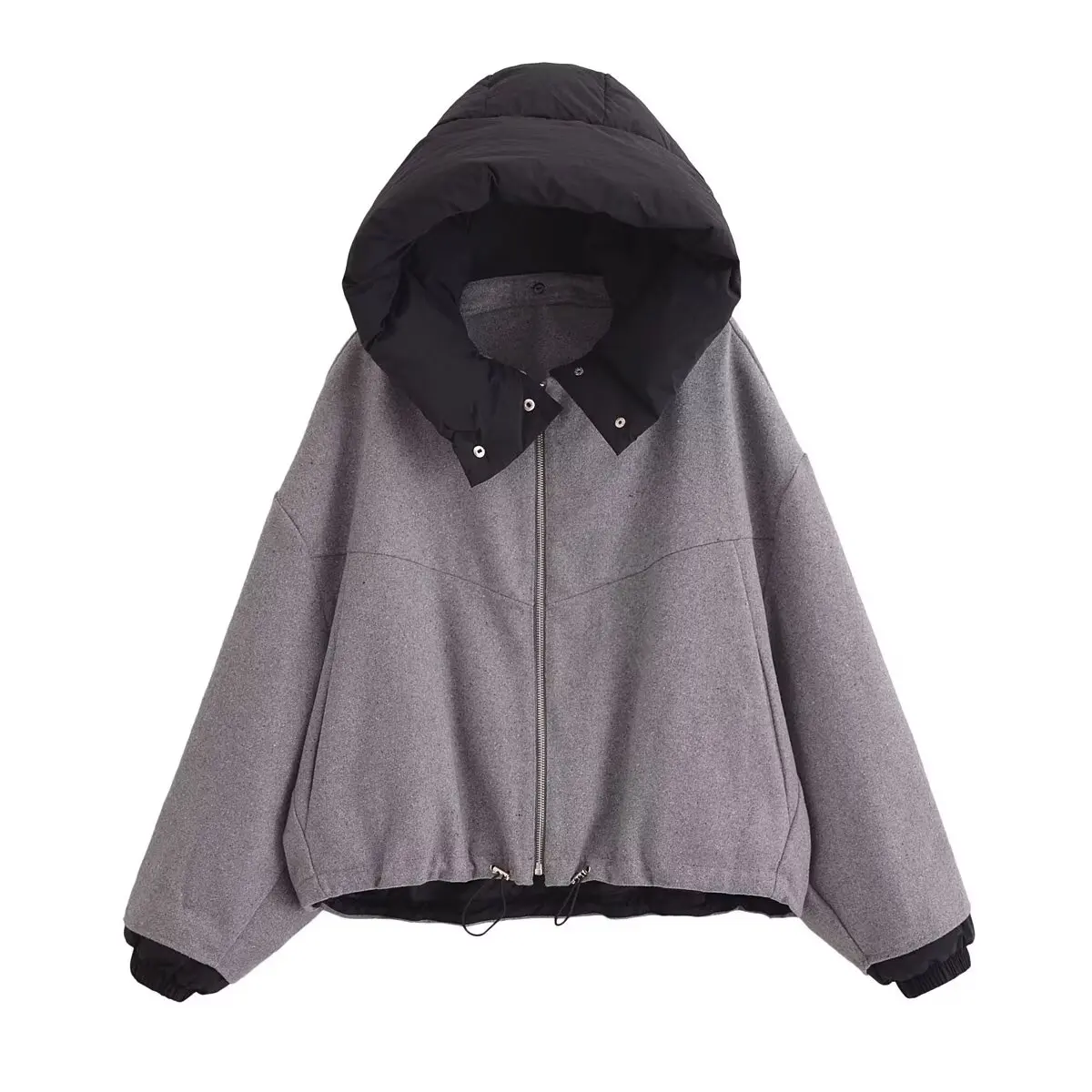 Tangada Women Gray Oversize Patchwork Hood Coat 2024 Winter Female Parkas Overcoat QN068