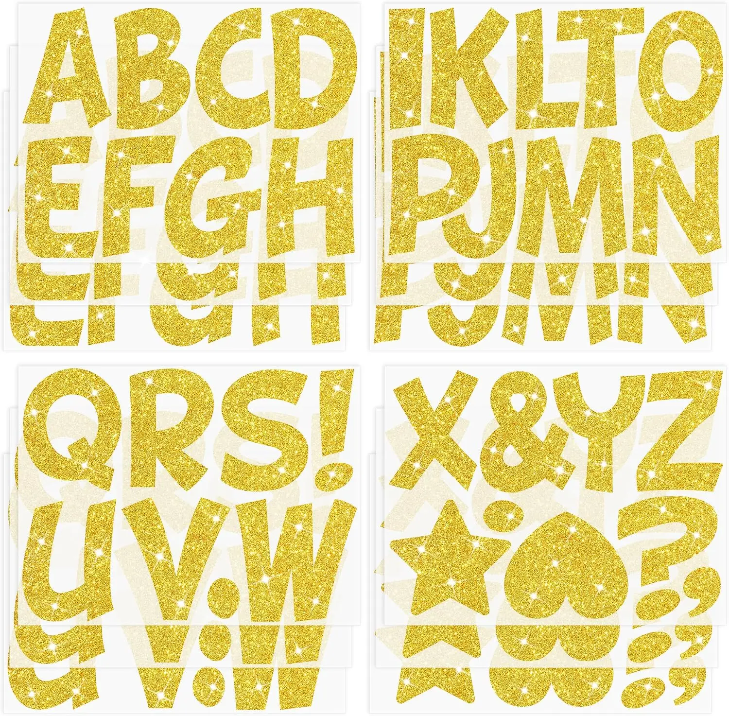 12 Sheets 102Pcs Glitter Gold Bulletin Board Letters,  4 Inch Large Self‑Adhesive Vinyl Alphabet Stickers for Poster Board