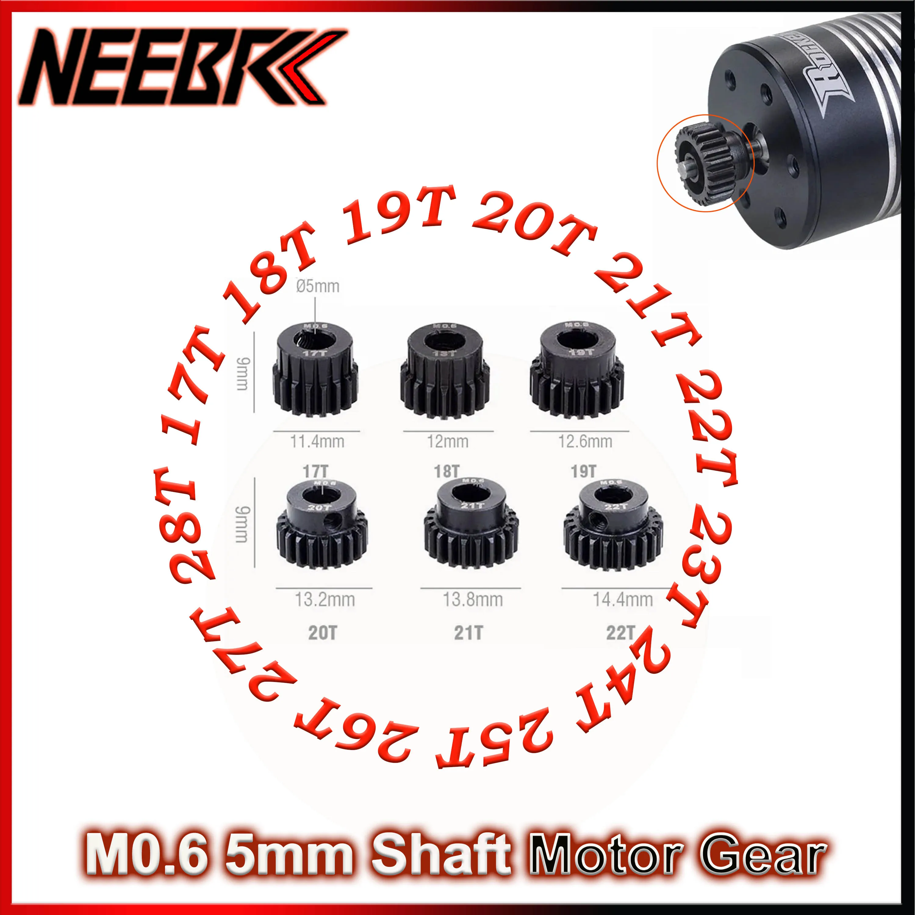 M0.6 5mm Shaft Steel Motor Gear 17T 18T 19T 20T 21T 22T 23T 24T 25T 26T 27T 28T Metal Pinion for 1/10 RC Car Model Toy Parts