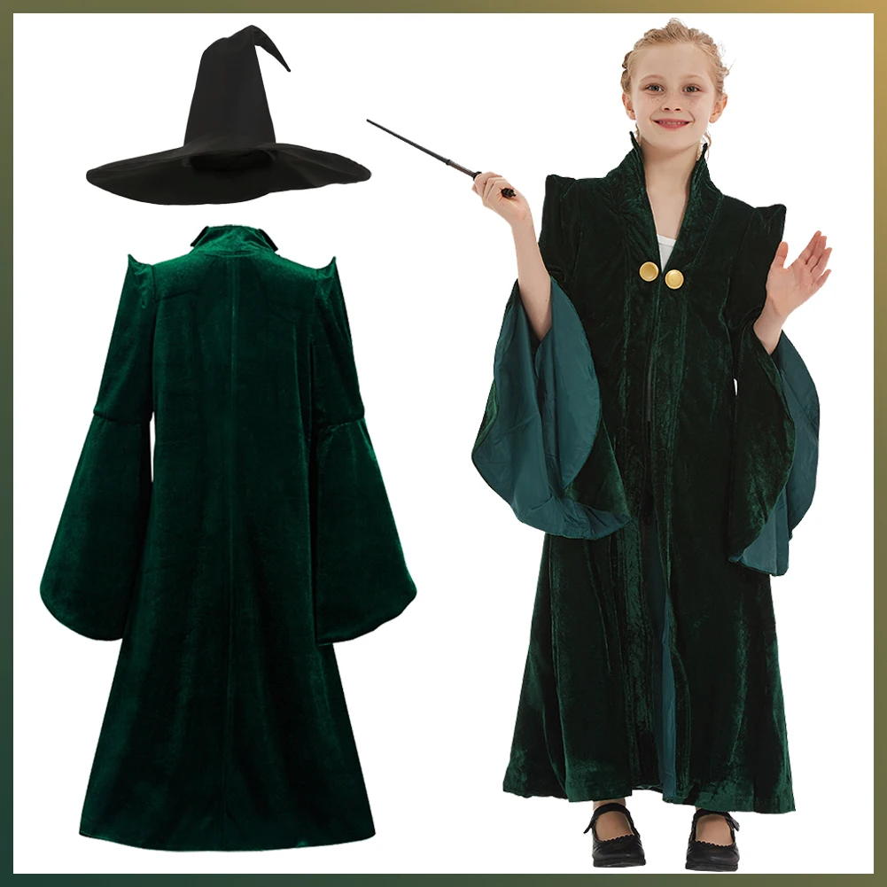 Magic Movie Disguise Costume Professor Minerva Cosplay Girls Fantasy Hat Magic Wand Children Roelplay Halloween Clothes