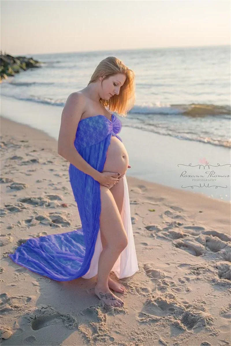 

Lace Long Maternity Photography Prop Dresses Sexy Split Front Pregnancy Dress Photo Shoot For Pregnant Women Maxi Maternity Gown