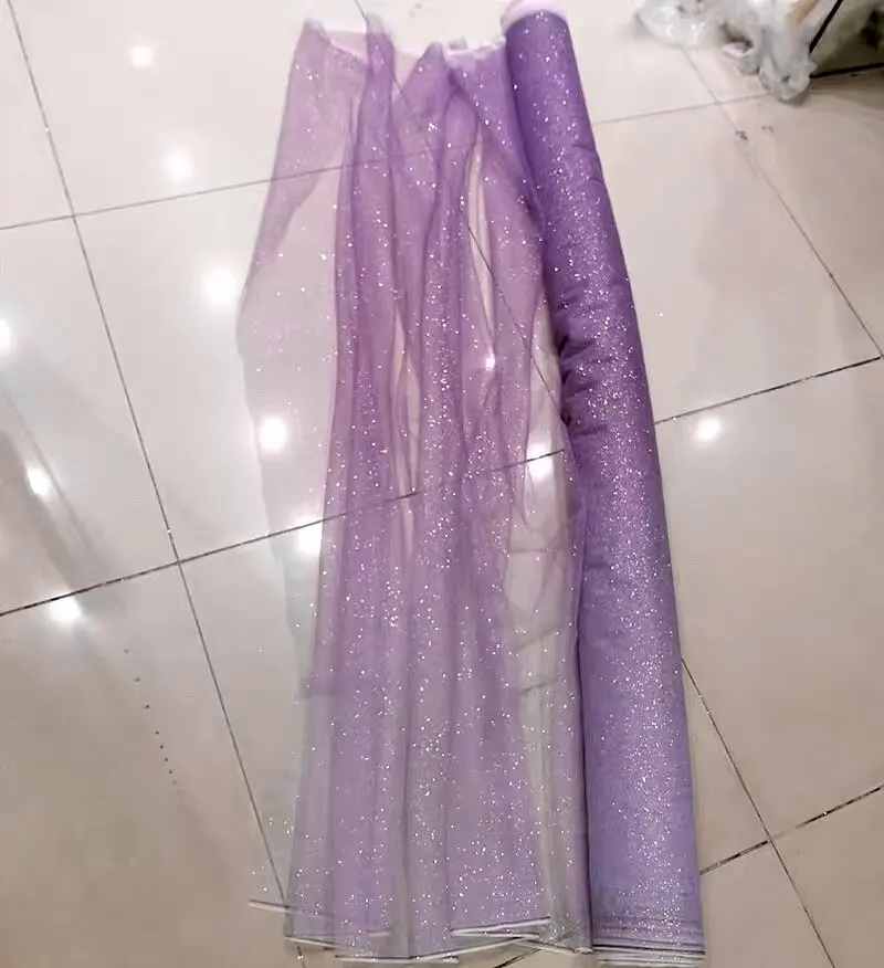 Blue Red Purple Gradient Silver Spray Glitter Fine Pink Mesh Soft Yarn Draping Fabric for Wedding Dress Fabric
