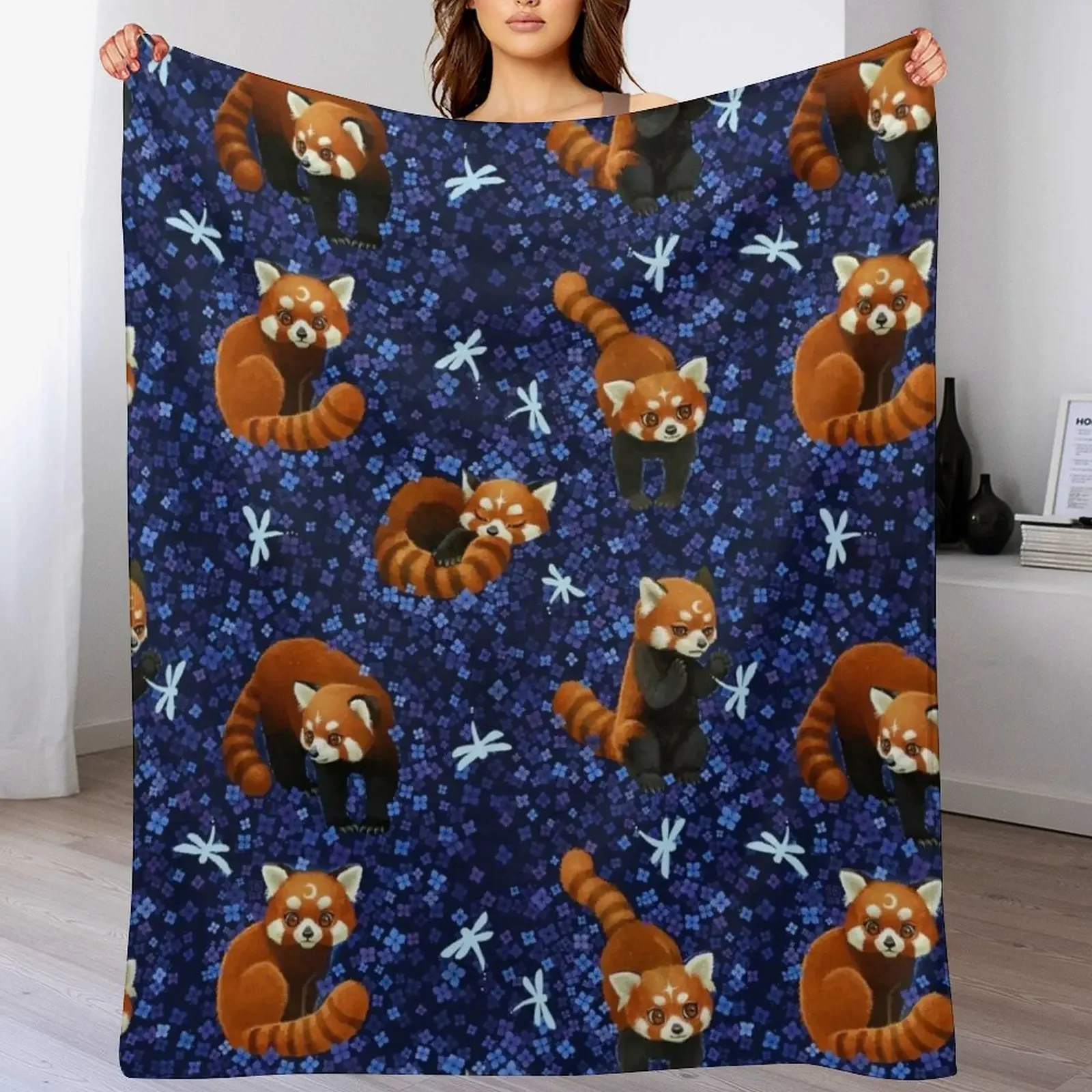 Red Pandas Pattern Throw Blanket Warm Napping Blanket for Office Couch Bed