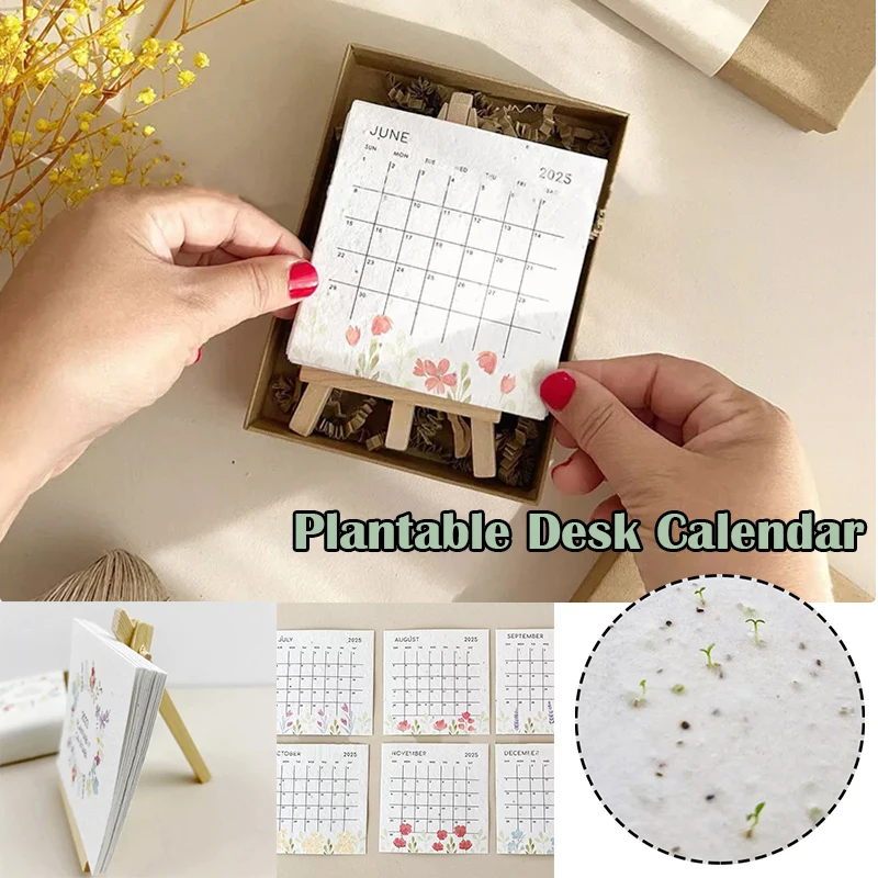 2025 Plantable Seed Desk Calendar Degradable Pap Plant Planting Desk Calendar for Plant Lovers and Eco Enthusiast Gift