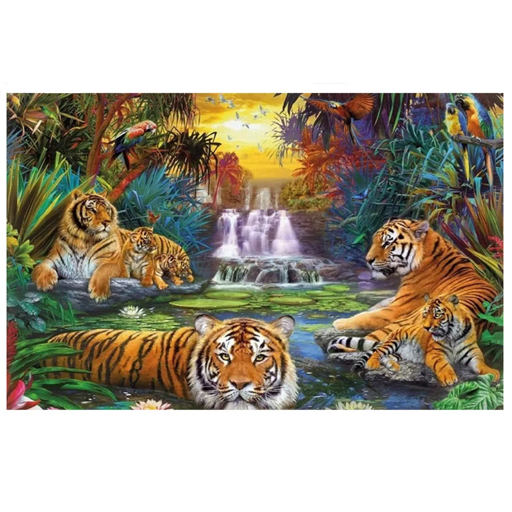 

Tiger Diamond Painting Tigers Setting Sun Landscape Diamond Embroidery Animal Picture of Rhinestones Cross Stitch Home Decor