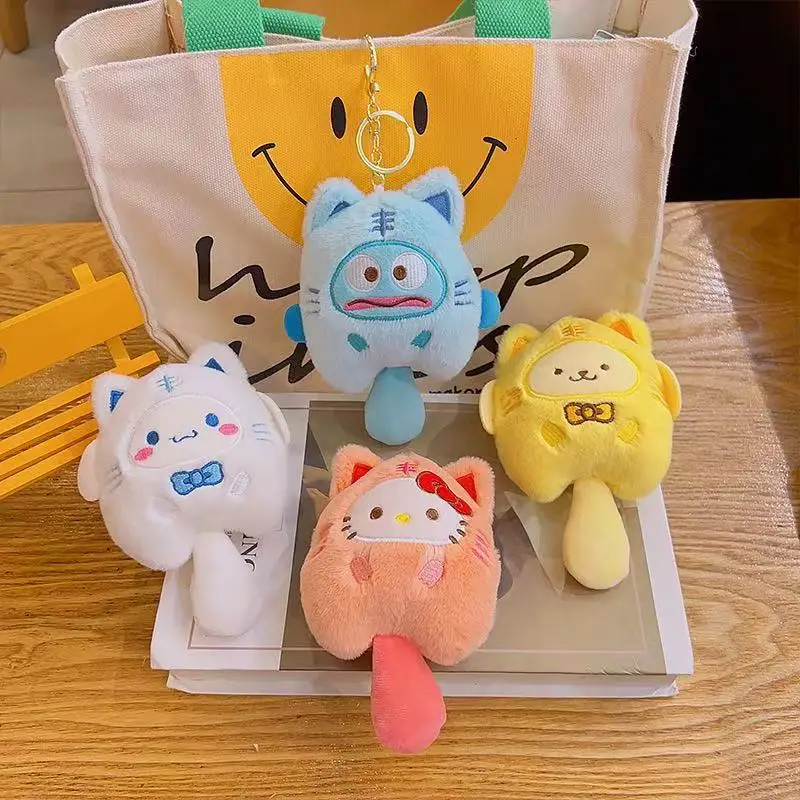 Porte-clés en peluche Hello Kitty MyMelody Kuromi cannelle, Animal de dessin animé, sac d'école en peluche, pendentif, sac à dos, poupée de décoration