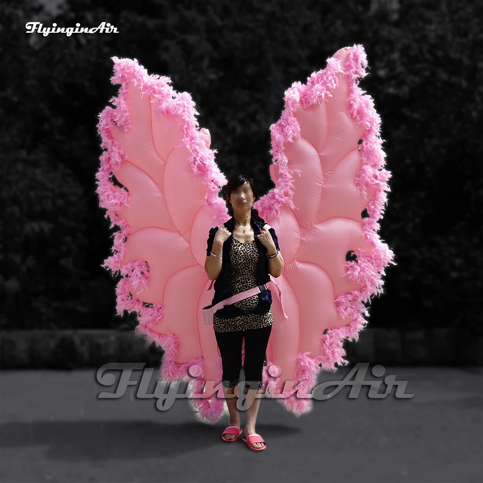 

Parade Performance Walking Inflatable Angel Wings 2m Pink Catwalk Model Wearable Blow Up Dancing Costume For Fashion Show