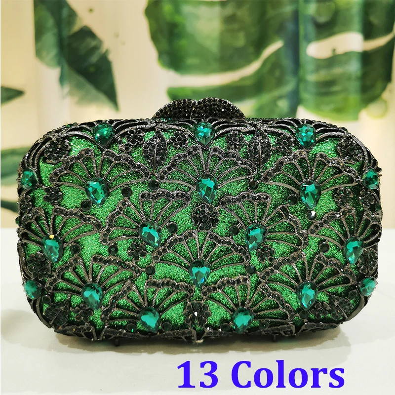 

13 Colors Green Big Gemstone Evening Bag Clutch For Women Wedding Party Bag Designer Dinner Clutches WHTUOHENG Diamond Purses