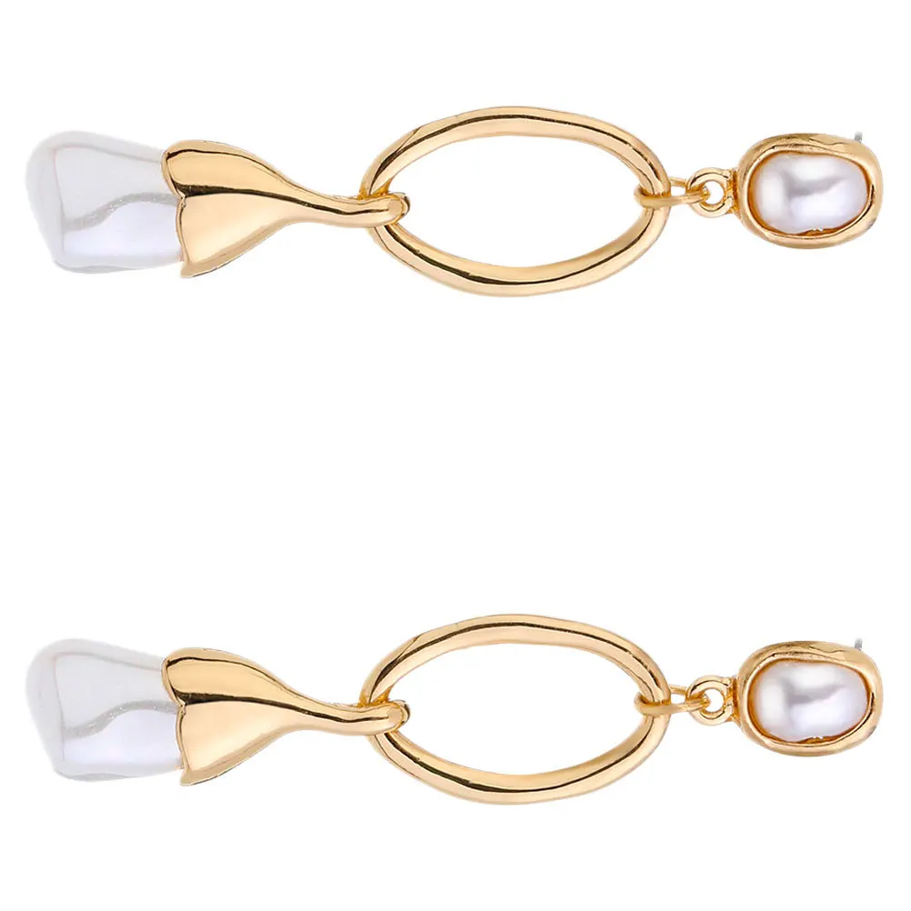 1 زوج أقراط اللؤلؤ الرجعية الحجر الطبيعي طويل هامش الأذن المعدنية مجوهرات للعمل اليومي حفلة الذكرى أزياء المرأة الأذن