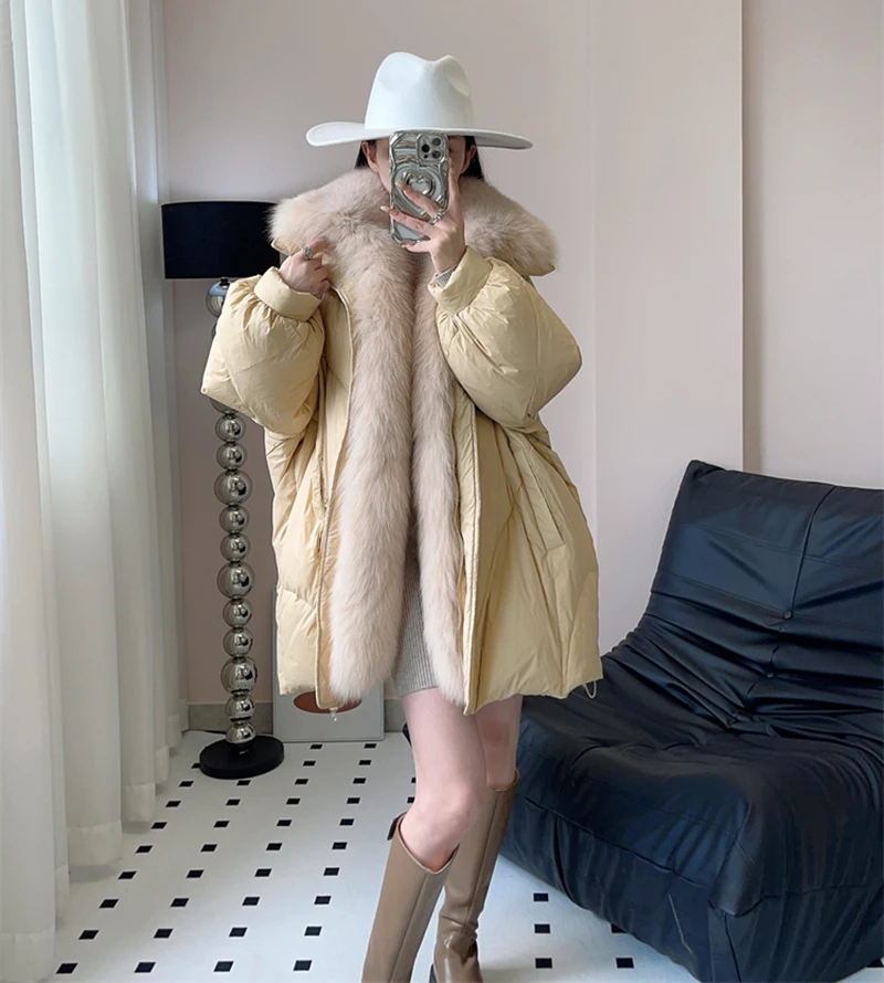 2024 Winter Big Real Fur Parka white goose Down Detachable Real Fur Jacket Mid-Length Luxury Winter Warm Outerwear