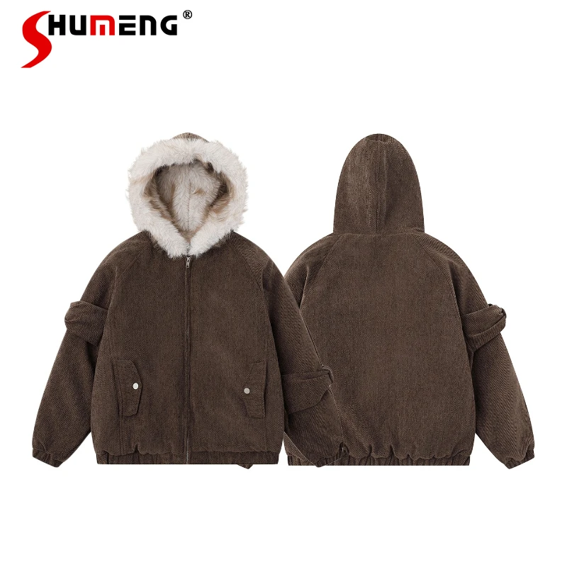 

Men Women 2025 Winter New Couple Warm Thickened Jackets Hoodies Design Warm Loose Trend Hooded Parkas Handsome Long Sleeve Coats