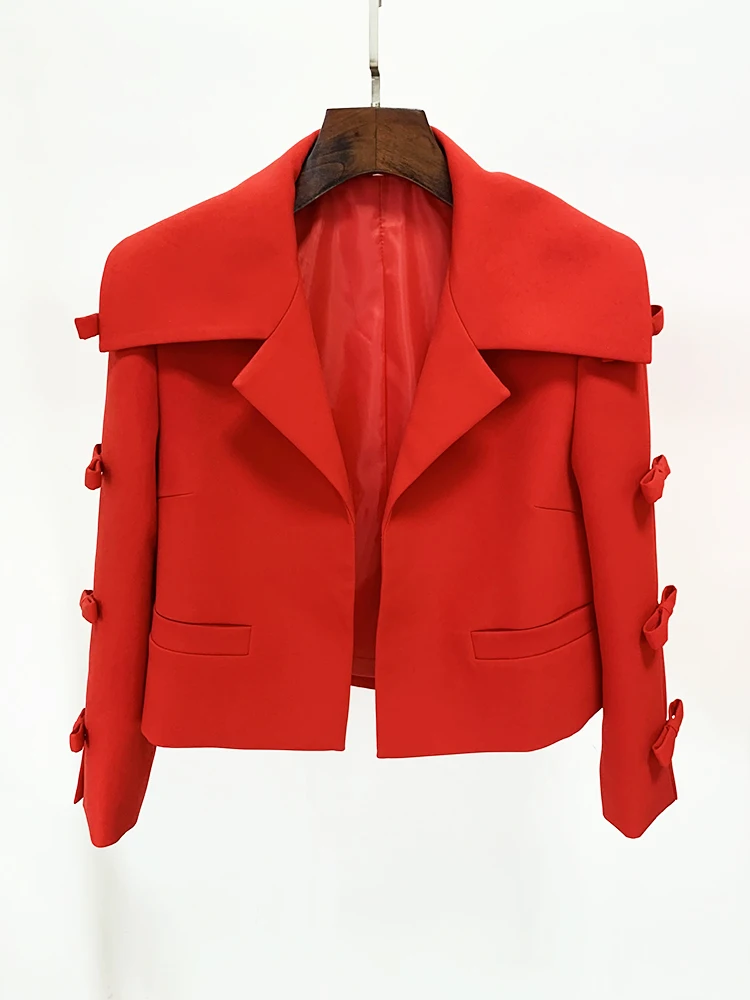 HIGH STREET Newest 2024 S/S Designer Jacket Women's Hollow Out Bow Cropped Blazer