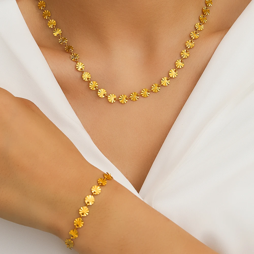 Stainless Steel Jewelry Set Stylish Small Round Piece Design Bracelets Necklaces Two Piece Jewelry Set For Women Jewelry Gifts