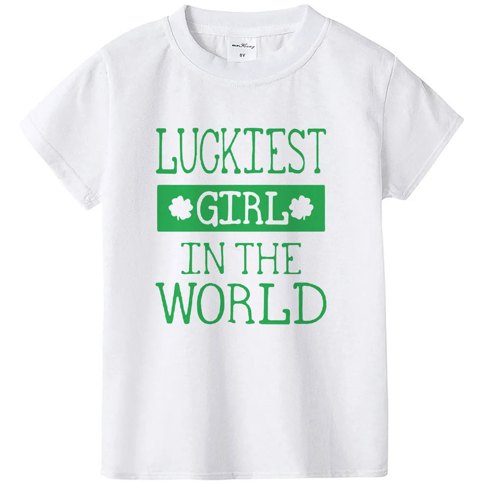 Happy St Patricks Day Kids Party Tshirt Luckiest Boys Girls Kids White T-shirt First St Patricks Outfit Clothes Fashion Tops Tee